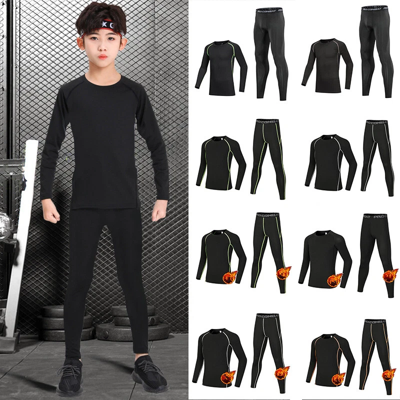 Kids Thermal Underwear Base Layer Set Long Sleeve Top Trousers Sport Football