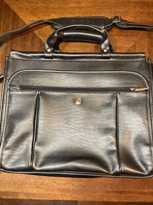 Targus Black Leather Briefcase Laptop Computer Bag Organizer /W Shoulder Strap￼