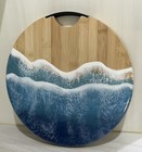 Round Bamboo Cutting Board Charcuterie Tray Seascape Ocean Waves Epoxy Art Deco
