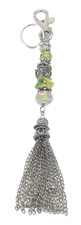Handbag Charm Key Ring Green Glass Beads Crystal Dangle Silver Plated Tassel New