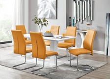 Image of IMPERIA White High Gloss Pillar Dining Table & 6 Faux Leather Lorenzo Chairs