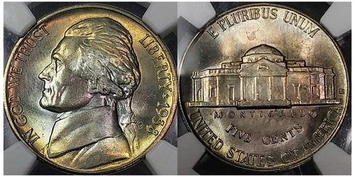 1938 S NGC MS67 Jefferson Nickel - Rainbow 🌈 Toned- PQ Eye Appeal Color