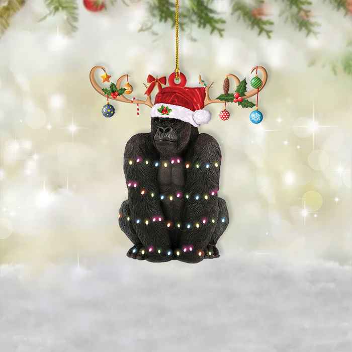 Gorilla Christmas Ornament, Gorilla Reindeer Ornament, Gorilla