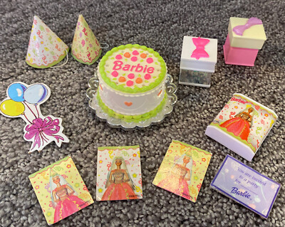 Vintage Barbie Birthday Party Supply Toys, Cake, Hats, Gift Boxes Circa ...