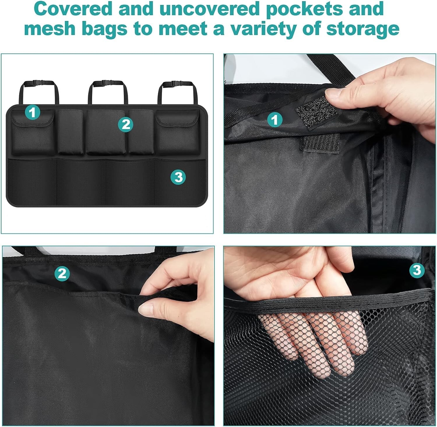 Organizer Bagagliaio Auto 9 Tasche Contenitori Portaoggetti per Sedile Post - Miniatura 6