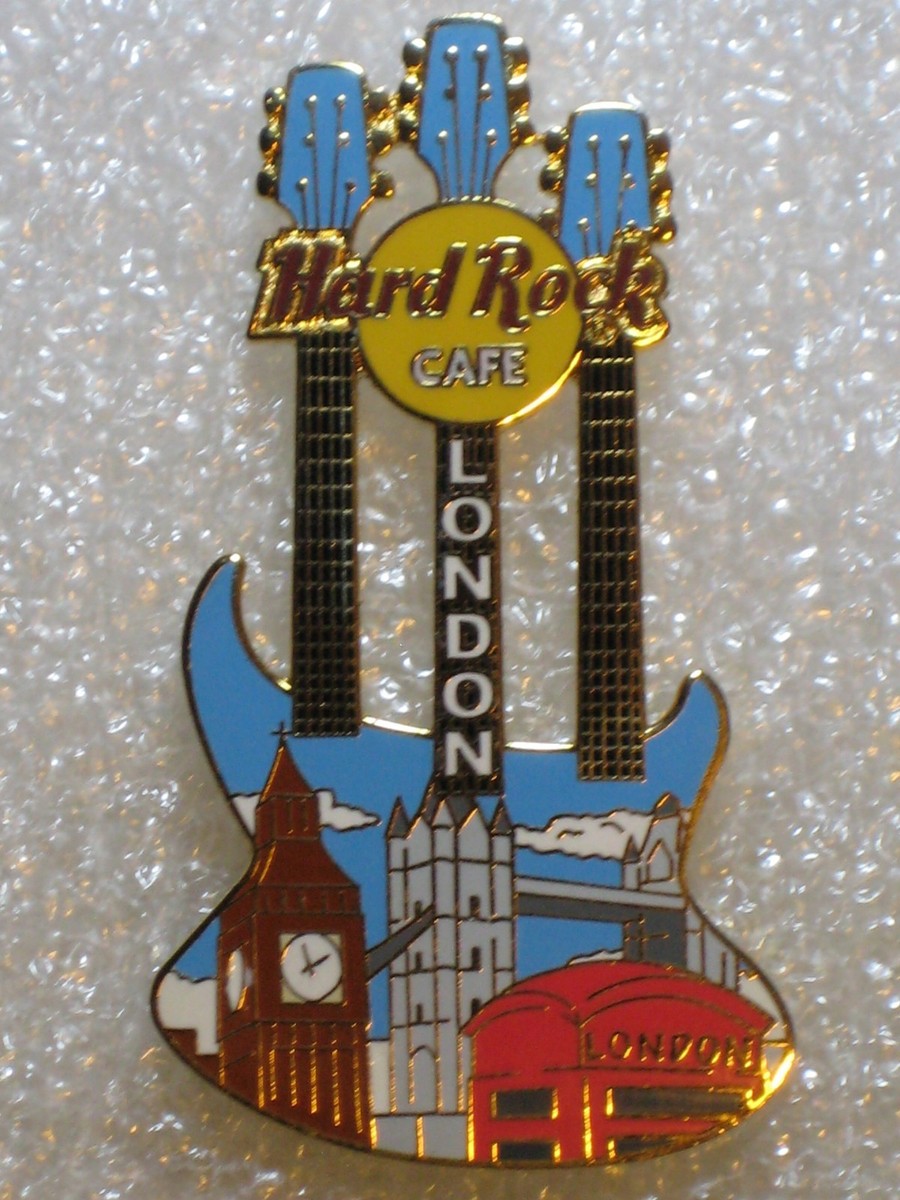 LONDON,Hard Rock Cafe Pin,Triple neck Cityscape guitar with Big