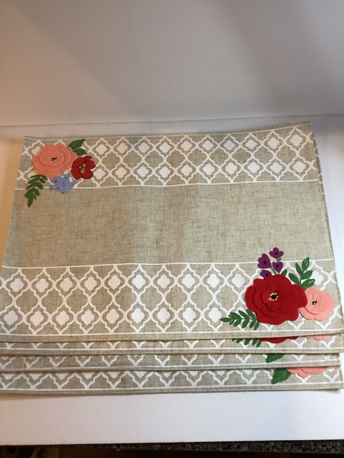 Celebrate Spring Together Set of 4 Embossed Floral Geometric Design