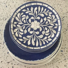 Blue Floral Melamine Dinnerware 12 Pc Set 6 Dinner & Salad/dessert  Plates NICE