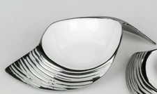 Formano Deko Schale Kerzenteller Keramik weiss silber ca. 23 cm lang 739797