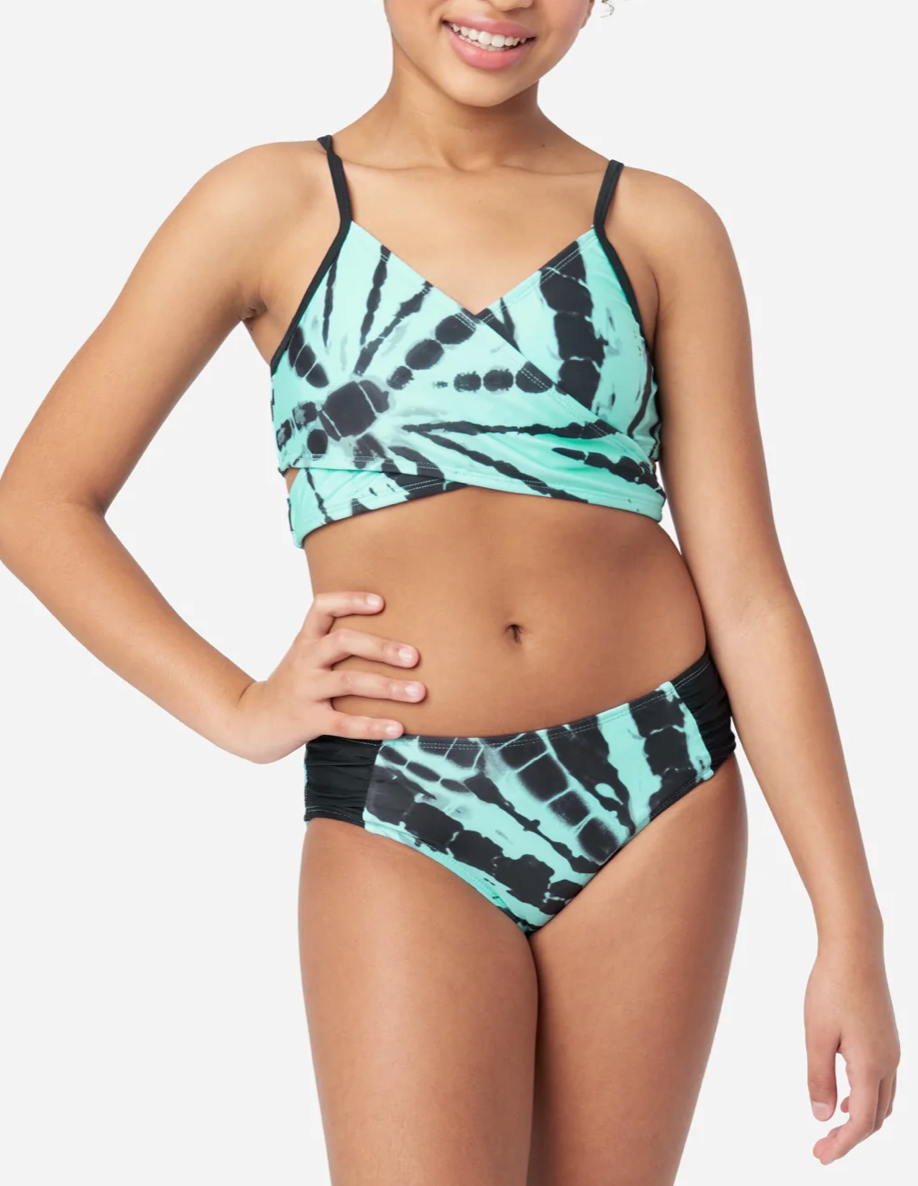 JUSTICE Girls Swimsuit Tankini Bikini Ruffle Swim 14 16 18 XL Wrap
