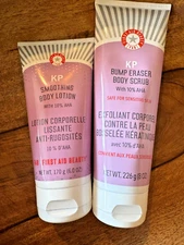 FIRST AID BEAUTY ~ BUMP ERASER BODY SCRUB 8oz  & Smoothing Body Lotion 6oz