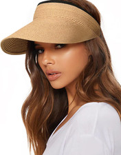 Womens Sun Visor Hat Straw Sun Visors for Women Summer Packable Ponytail Beach H