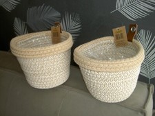Lot de 2 cache-pot en coton et attache cuir - à suspendre ou à poser -beige NEUF