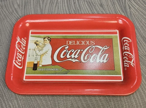 Vintage 1989 Small Coke Brand Tray Depicting 1907 Trolley Car Advertisement