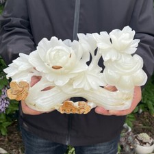 4.16lb Natural jade.hetian jade.Hand-carved.Exquisite peony Plant sculpture