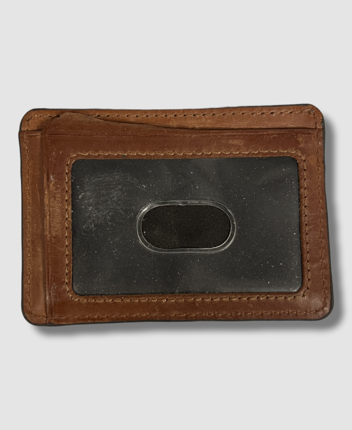$50 Fossil Men's Brown Leather Minimalist Everett Card Case Front