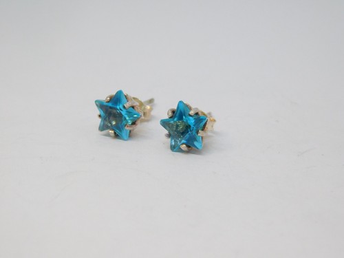 Pair of Sterling Silver Blue Topaz Star Stud Earrings Vintage c1970 - Picture 3 of 5