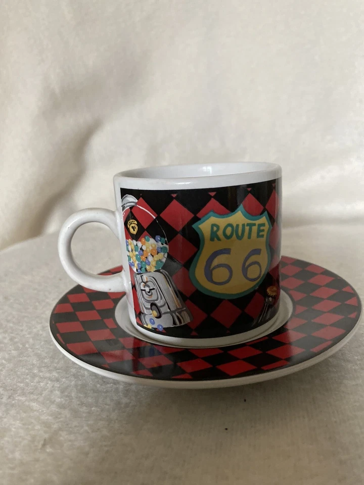 De colección Nuevo Route 66 Taza y Platillo Sakura Roadside Sue Zipkin Espresso Demitasse 1993 Foto 4 de 4