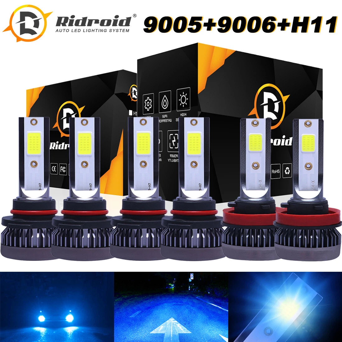9005 9006 H11 Combo COB LED Headlight Fog Lamp Bulb ICE BLUE 8000K High Low Beam