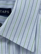 Chaps Easy Care Button Up Dress Shirt Mens Size L Large 16-16.5 32/33 Blue Green