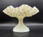 Vintage Fenton Hobnail Milk Glass Ruffled Footed Pedestal Compote Bowl 8" Wide