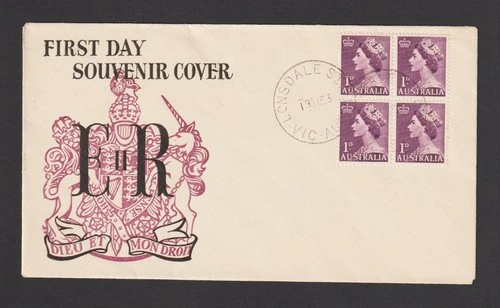 AUSTRALIA 1953 FDC QE2 1d PURPLE BLOCK OF 4 UNADDRESSED