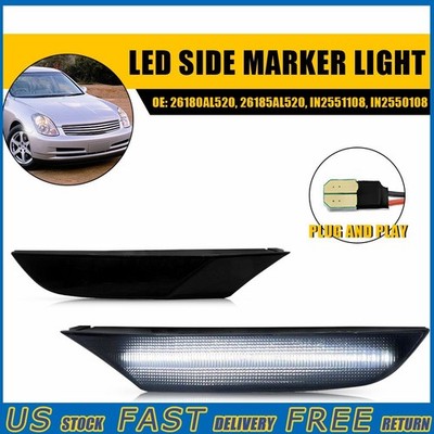 For 03-06 Infiniti G35 Sedan Base White LED Front Bumper Side Marker Light Smoke