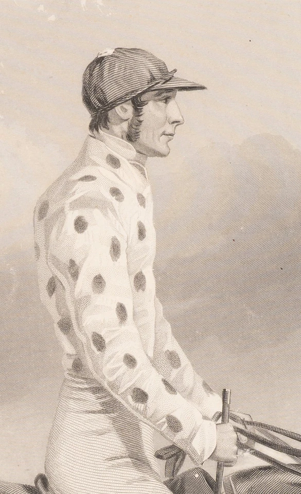 HUNT (19.Jhd) nach HALL (*1813), Porträt des Jockeys Job Marson, Sst. Biedermeie - Bild 4 von 4