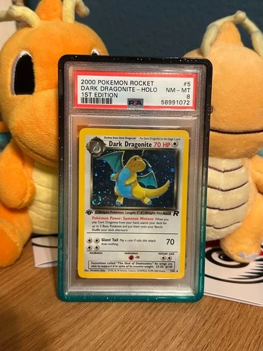 Pokemon- Dark Dragonite 5/82 Holo 1st Edition - PSA 8 - SWIRL . FREE GradedGuard