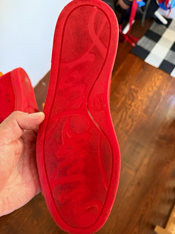 Christian Louboutin Louis Flat Men’s Red Patent High Top Spiked Lace-Up Sneaker