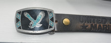 Tooled U.S. MARINES Leather with  Turquoise Eagle  Belt Buckle by Albuquerque