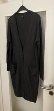 GAP Damen lange Strickjacke Cardigan mit Merinowolle Gr. L grau Knopfleiste 