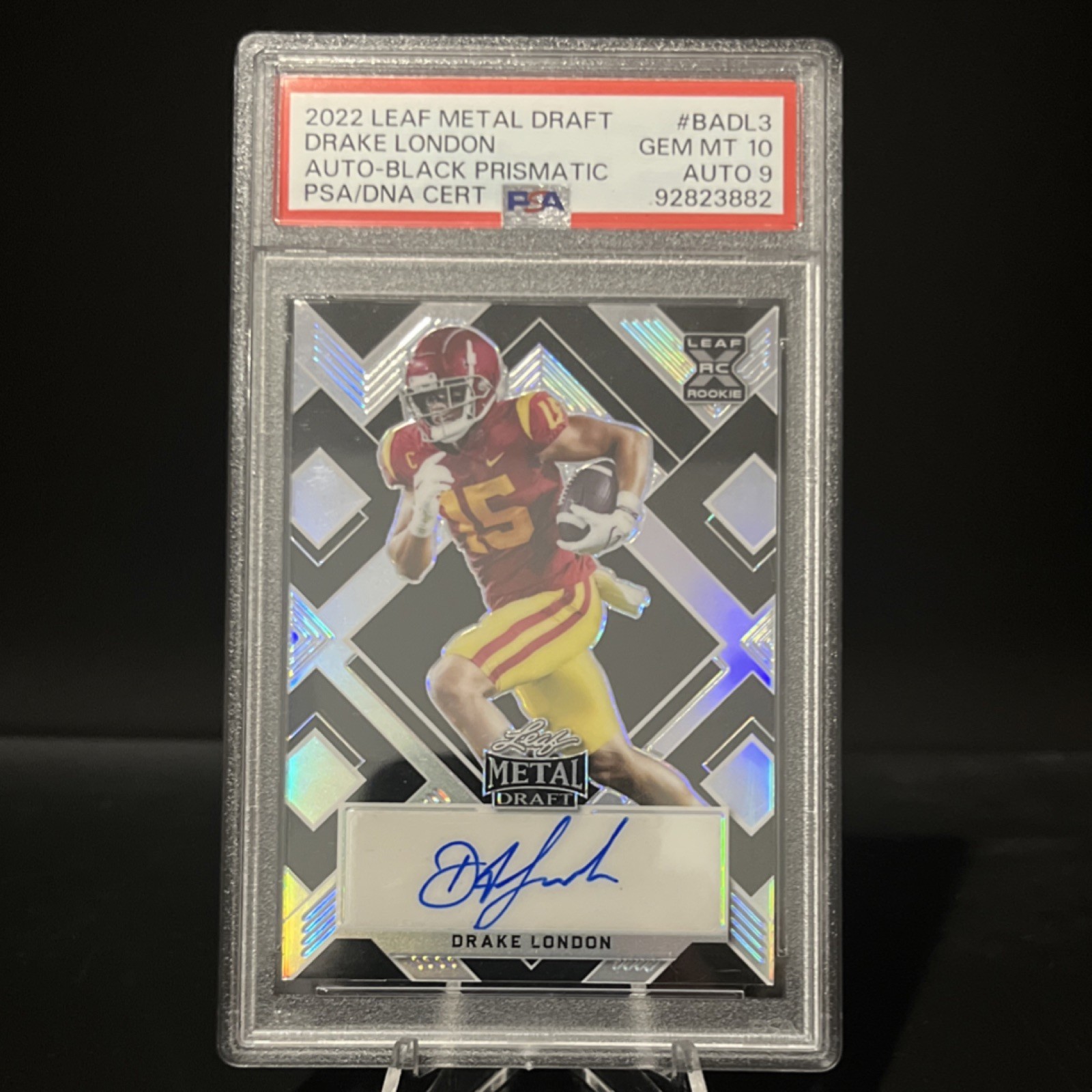 Drake London Leaf Metal Draft Autographs #BADL3 Black Prismatic