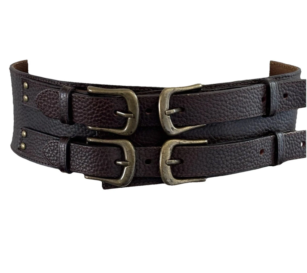 CAbi women’s Dark Brown Leather Belt with Antique Brass Hook Vintage CAbi Brass Tone Brown Leather Heavy | Mercari main image 2