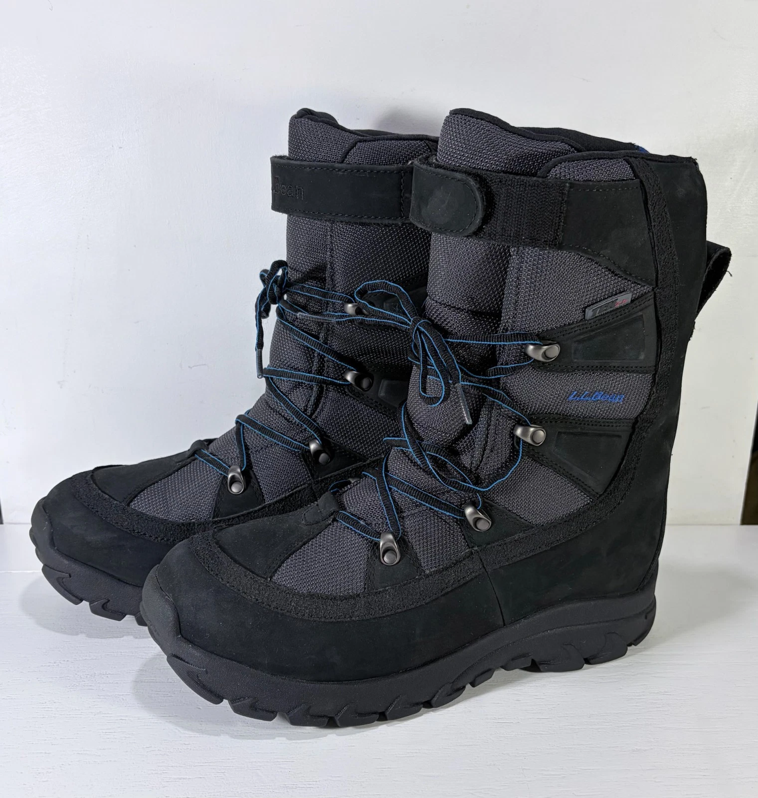L.L. Bean Tek 2.5 Snow Boots Mens 10 Dri-Lex Primaloft 11"H Black w/ Blue Trim