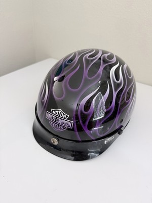 Harley-Davidson DOT Half Helmet Small Black Purple Flames Motorcycle Skull Cap