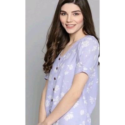 HERE & NOW Blouse Shirt Top Tunic Floral Purple Short Sleeve Blouse NWT Size XL