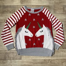 Ugly Christmas Well Worn Holiday Knit Sweater Sparkle Unicorn Girls Size XL