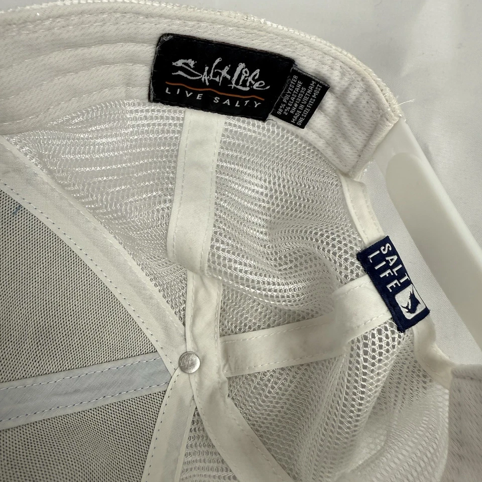 Gorra de pesca Salt Life para hombre ajustada malla flexible espalda azul blanco gorra trasera a presión Foto 3 de 4