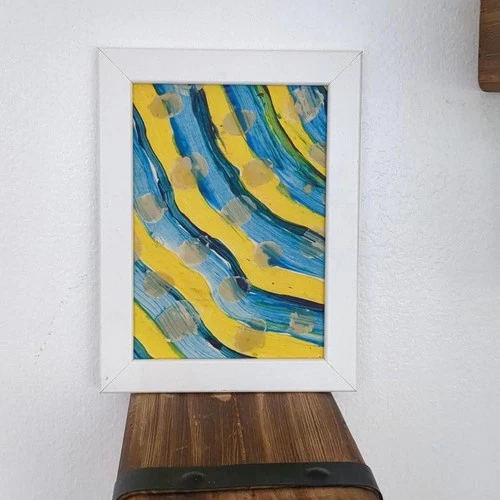 Blue and yellow abstract art on paper #abstractart