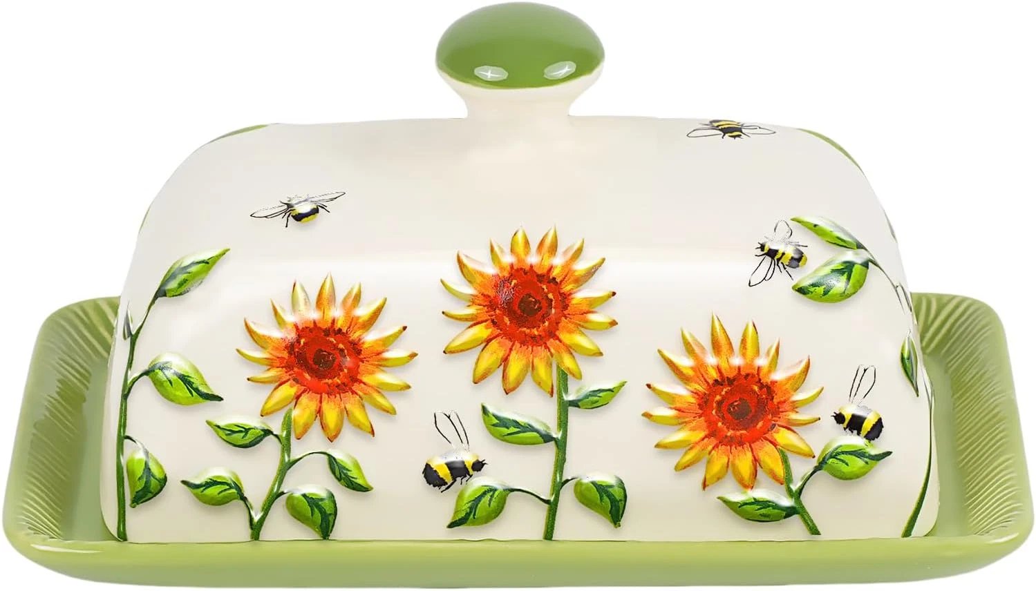 Butter Dish with Lid for Countertop, Sunflower Butter Keeper Holder, 7.5”X4.3” L