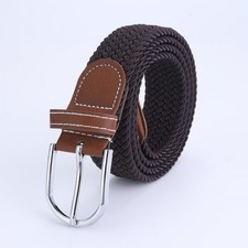 Men Women Canvas Elastic Fabric Woven Casual Stretch Braided Belt coffee color