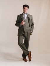 Vintage Men Suit Gray Herringbone Tweed Retro Prom Groom Tuxedo Wedding 3 Piece