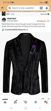 Men's Velvet Tuxedo Jacket Vintage Print Blazer Prom Party Suit Coat
