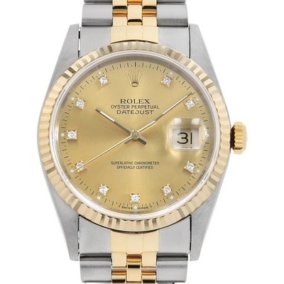 ROLEX Datejust 10P Diamond 16233G Champagne S Nummer gebraucht Herren