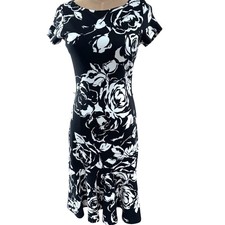 "LAUREN RALPH LAUREN" Black Roses, Peplum Dress, Size XS, SEE PICS,MISSING BELT