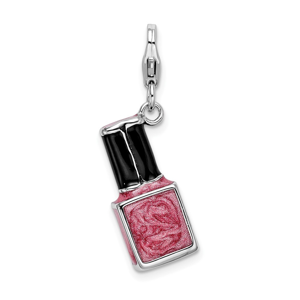 Sterling Silver 3-D Enameled Pink Nail Polish Bottle Charm Pendant  3.29gm