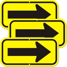 3 Pack Arrow Signs, 12"x6" .04" Aluminum Right Left 12"x6", Yellow Black