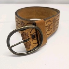 Vintage Tooled Genuine Surge Leather Belt Size 32 Light Brown 1.75" Wide Western