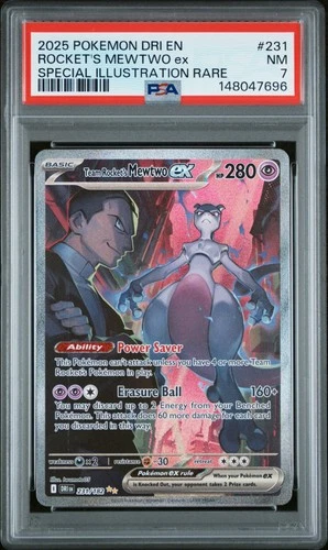 2025 POKEMON DRI SPECIAL ILLUSTRATION RARE #231 TEAM ROCKET'S MEWTWO EX PSA 7
